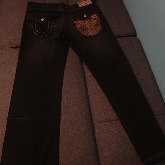 Other - True Religion black jeans with orange budda graphic on the back pocket Size 38